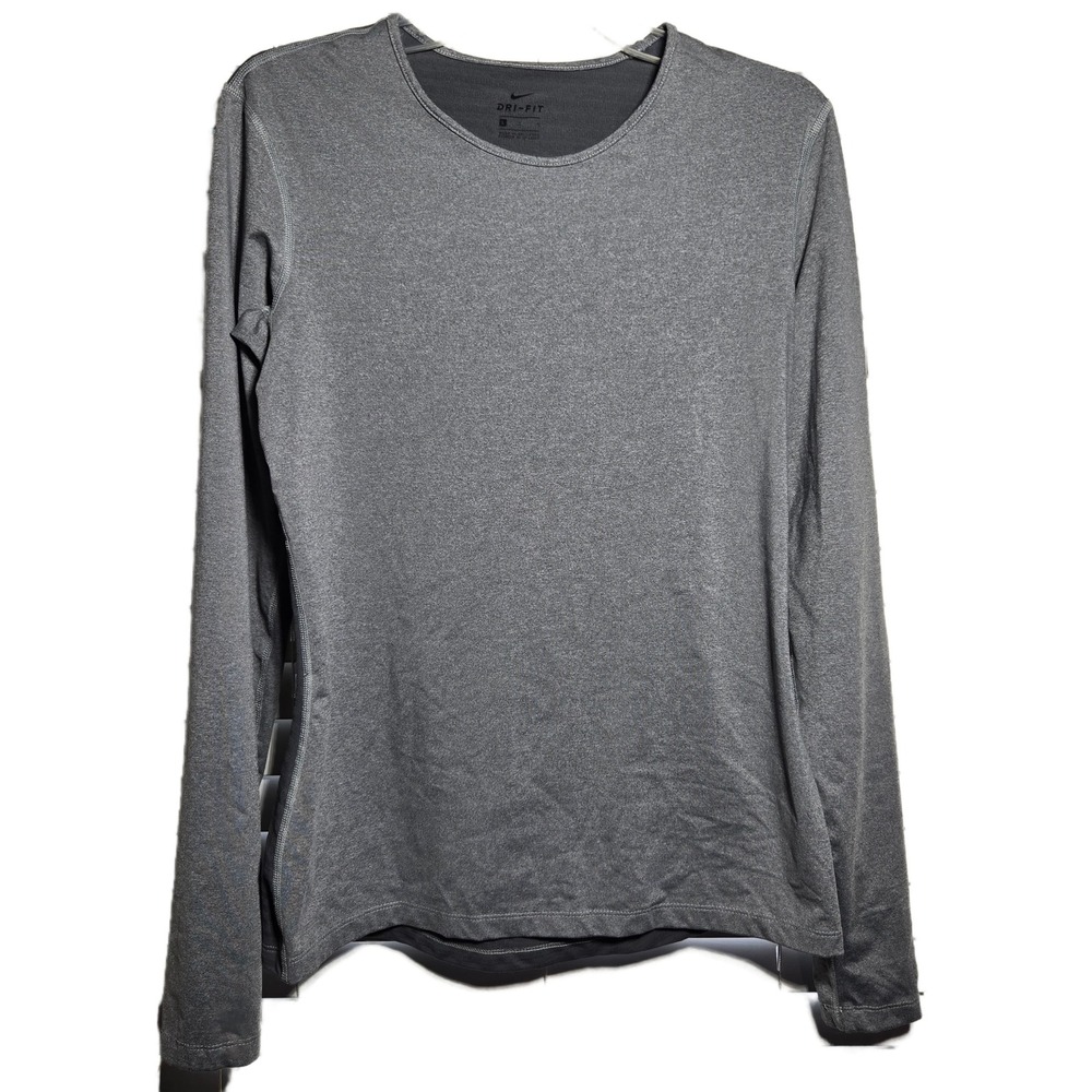 Nike Dri-FIT Womens Long Sleeve Training Shirt Gray Mesh Back Large Running Gym